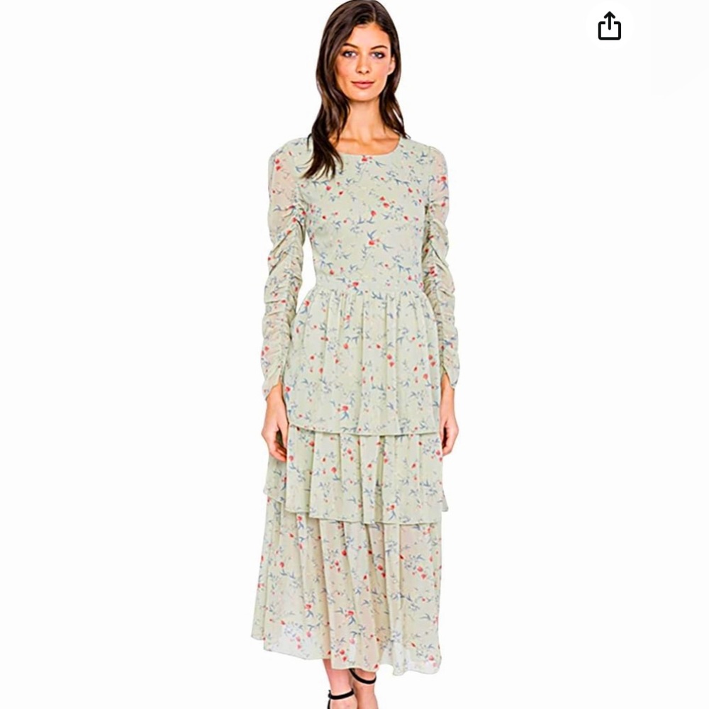 Sage Floral Ruffle Maxi Dress